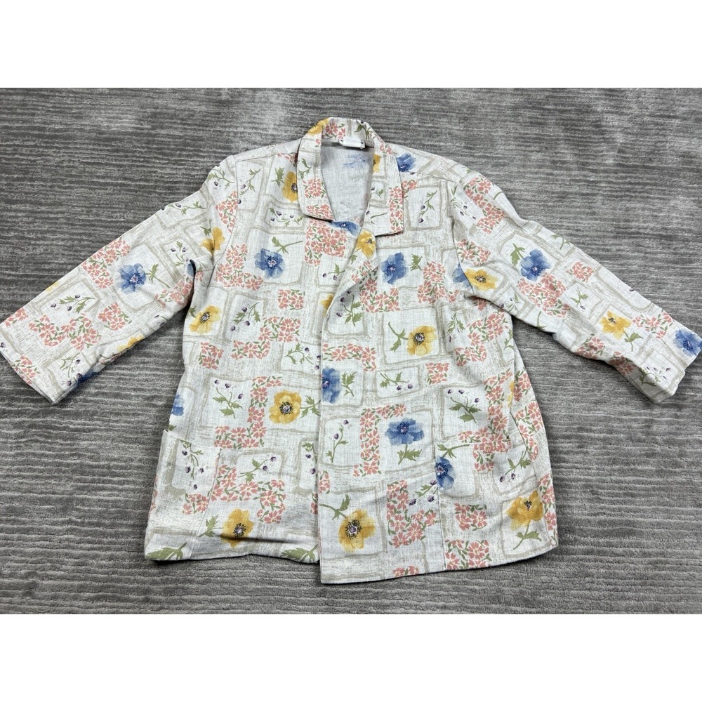 Alice Stuart Jacket Womens 18W Multicolor Floral Open‎ Front Flax Blend Tweed